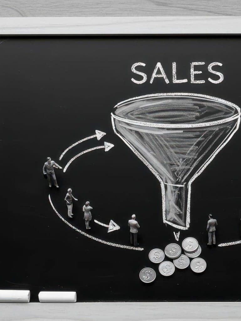 Sales Funnel auf Kreidetafel - schwarz-weiss