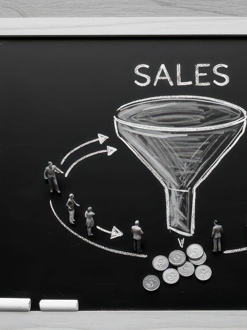Sales Funnel auf Kreidetafel - schwarz-weiss